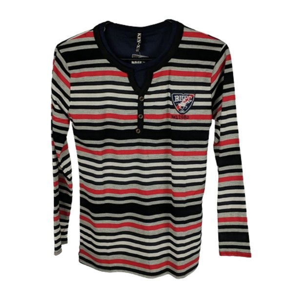 Key-X Collection Other - Key-X Collection Top Size XXL White Blue Grey Stripe Long Sleeve Round Neckline